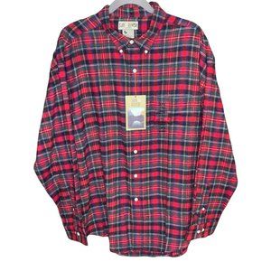 New w Tag SUN RIVER MENS CLASSIC Plaid RED/BLK Flannel Shirt Sz L Long Sleeve